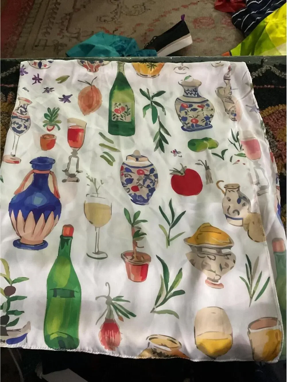 Colorful Vase, Wine Bottle, Vegtable Plant Print Scarf